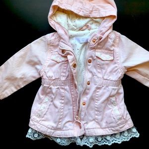 🩷 Baby Girl Jacket Pink Zip up hood lace 6 months
